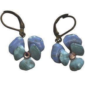 🌴 Blue Enamel Flower Dangle Earrings – Vintage Style